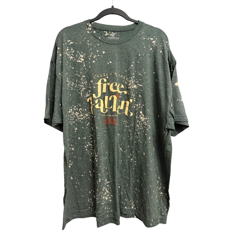 Southern Bliss Company Free Fallin Bleached Graphic Tee Green XXXL Short Sleeve